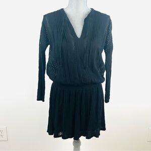 Free People Black Boho Peasant Dress SZ XS Long Sleeve Textured Mini Lined